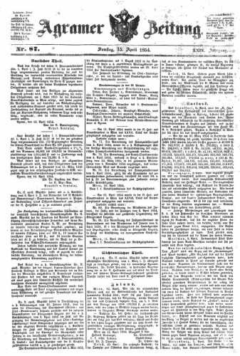 Agramer Zeitung : 29,87(1854) / für die Redaktion verantwortlich Ivan Sonvan. 