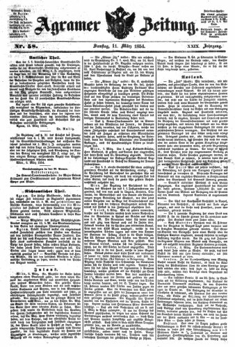 Agramer Zeitung : 29,58(1854) / für die Redaktion verantwortlich Ivan Sonvan. 