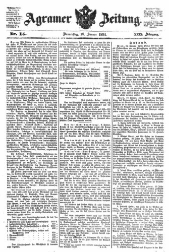Agramer Zeitung : 29,15(1854) / für die Redaktion verantwortlich Ivan Sonvan. 