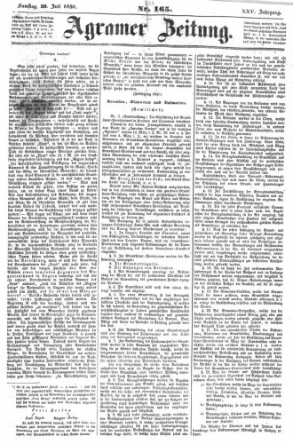 Agramer Zeitung : 25,165(1850) / für die Redaktion verantwortlich Ivan Sonvan