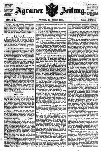 Agramer Zeitung : 29,37(1854) / für die Redaktion verantwortlich Ivan Sonvan. 