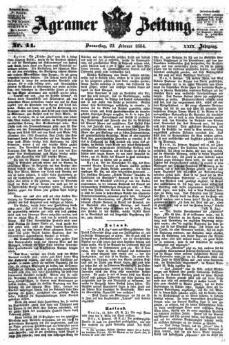Agramer Zeitung : 29,44(1854) / für die Redaktion verantwortlich Ivan Sonvan. 