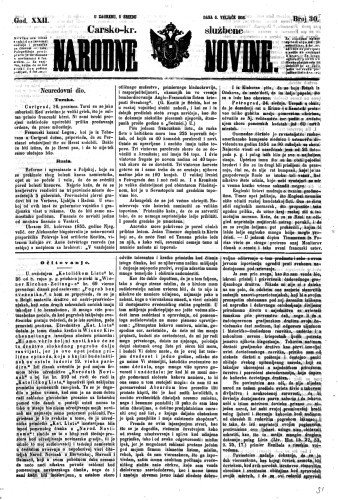 Carsko-kr. službene narodne novine : 22,30(1856)  / privremeni učrednik Dr. Demeter.