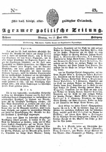 Agramer politische Zeitung : 10,49(1835) / Verlager und Redacteur Franz Stauduar und Ferd. Rosenau.