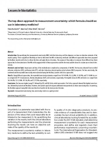 The top-down approach to measurement uncertainty : which formula should we use in laboratory medicine? / Flávia Martinello, Nada Snoj, Milan Skitek, Aleš Jerin.