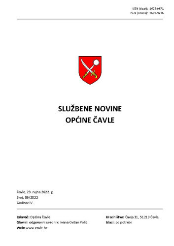 Službene novine Općine Čavle : 4,9(2022)  / glavni i odgovorni urednik Ivana Cvitan Polić.