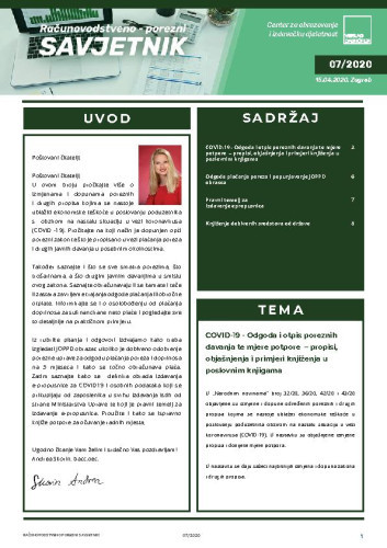 Računovodstveno-porezni savjetnik : 7(2020)  / glavni urednik Ivana Lukić.