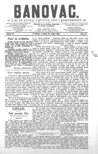 Banovac  : list za pouku, trgovinu, obrtnost i gospodarstvo : 18,13(1905) / odgovorni urednik Dragutin Benko.