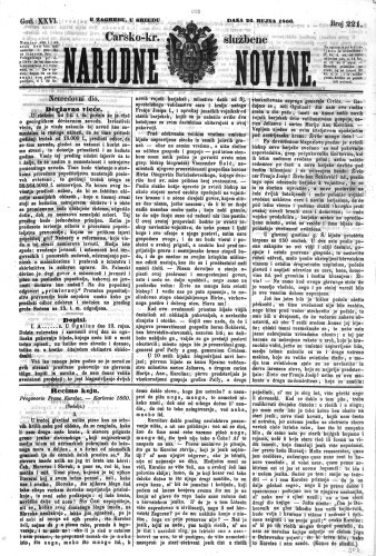 Carsko-kr. službene narodne novine : 26,221(1860)  / odgovorni učrednik Dr. Demeter.