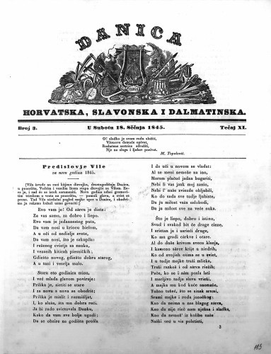 Danica horvatska, slavonska i dalmatinska : 11,3(1845)  / učrednik Ljudevit Gaj.