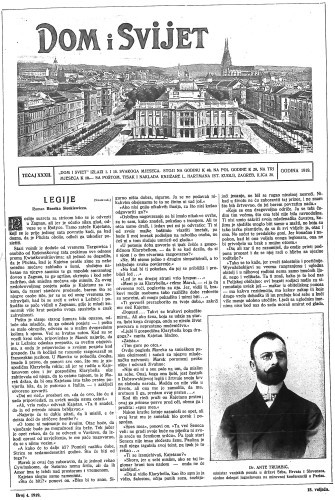 Dom i sviet  : ilustrovani list za zabavu, pouku i viesti dnevnih dogadjaja, javnom i društvenom životu, umjetnosti i znanosti, trgovini, obrtu, glazbi i kazalištu : 32,4(1919) / urednik Rudolf Kugli.