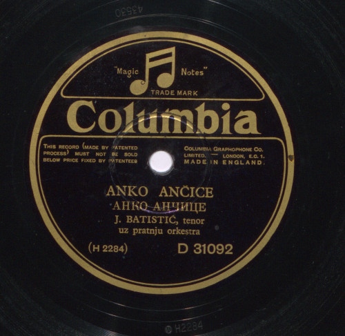 Anko Ančice / [izvodi] J. Batistić, tenor uz pratnju orkestra.