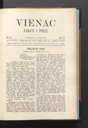 Vienac : zabavi i pouci. : 4,14(1872) / urednici Ivan Dežman i Franjo Marković.