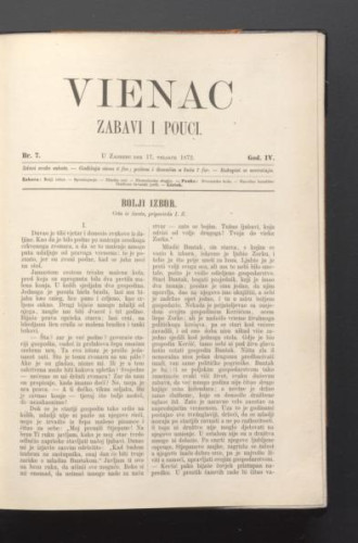 Vienac : zabavi i pouci. : 4,7(1872) / urednici Ivan Dežman i Franjo Marković.