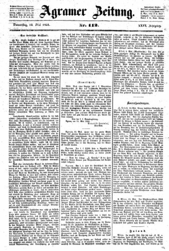 Agramer Zeitung : 26,112(1851) / für die Redaktion verantwortlich Ivan Sonvan