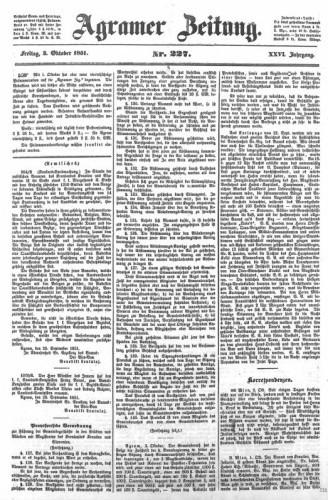 Agramer Zeitung : 26,227(1851) / für die Redaktion verantwortlich Ivan Sonvan. 
