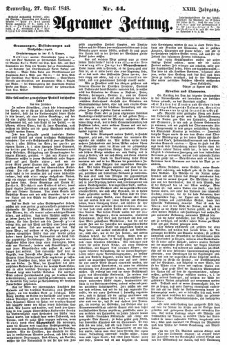 Agramer Zeitung : 23,44(1848) / Verlager und Redacteur F. S. Stauduar.