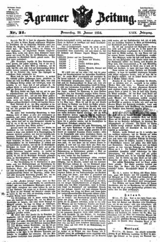 Agramer Zeitung : 29,21(1854) / für die Redaktion verantwortlich Ivan Sonvan. 
