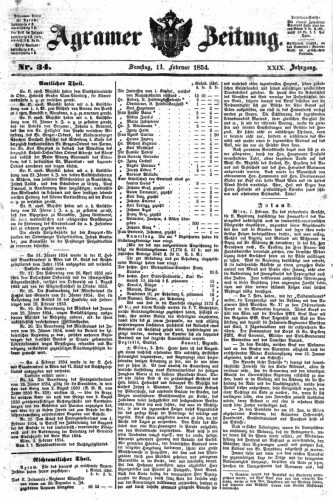 Agramer Zeitung : 29,34(1854) / für die Redaktion verantwortlich Ivan Sonvan. 
