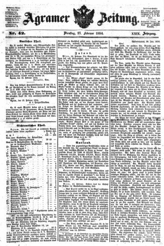 Agramer Zeitung : 29,42(1854) / für die Redaktion verantwortlich Ivan Sonvan. 