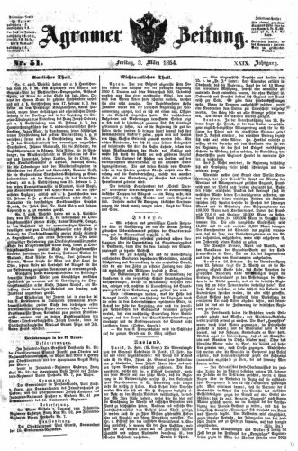 Agramer Zeitung : 29,51(1854) / für die Redaktion verantwortlich Ivan Sonvan. 