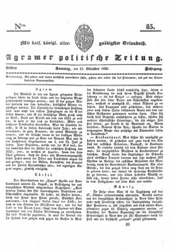 Agramer politische Zeitung : 11,85(1836) / Verlager und Redacteur Franz Stauduar und Ferd. Rosenau.