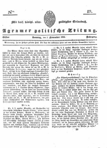 Agramer politische Zeitung : 11,89(1836) / Verlager und Redacteur Franz Stauduar und Ferd. Rosenau.