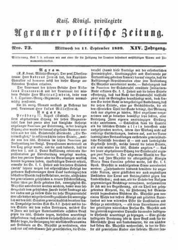 Agramer politische Zeitung : 14,73(1839) / Verlager und Redacteur Franz Stauduar und Ferdinand Rosenau.