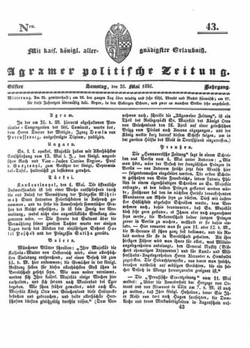 Agramer politische Zeitung : 11,43(1836) / Verlager und Redacteur Franz Stauduar und Ferd. Rosenau.