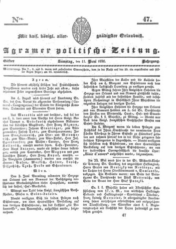 Agramer politische Zeitung : 11,47(1836) / Verlager und Redacteur Franz Stauduar und Ferd. Rosenau.