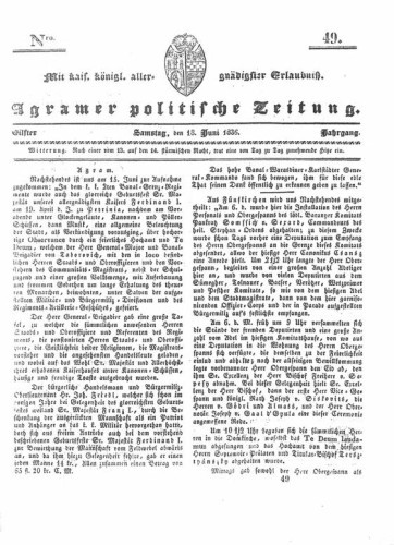 Agramer politische Zeitung : 11,49(1836) / Verlager und Redacteur Franz Stauduar und Ferd. Rosenau.