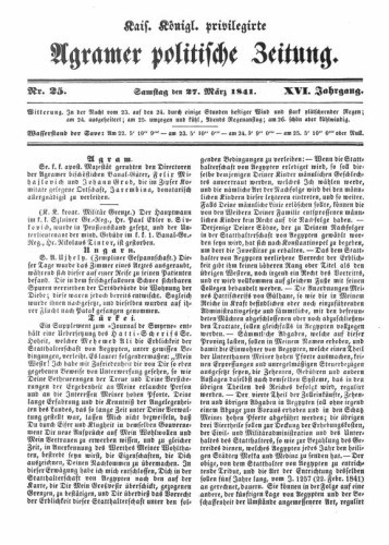 Agramer politische Zeitung : 16,25(1841) / Verlager und Redacteur Franz Stauduar und Ferdinand Rosenau.