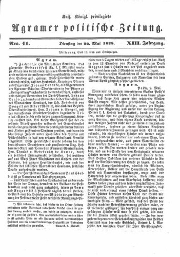 Agramer politische Zeitung : 13,41(1838) / Verlager und verantwortliche Redacteurs Franz Stauduar und Ferd. Rosenau.