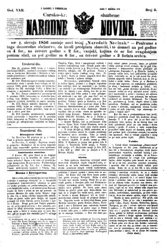 Carsko-kr. službene narodne novine : 22,5(1856) / privremeni učrednik Dr. Demeter.