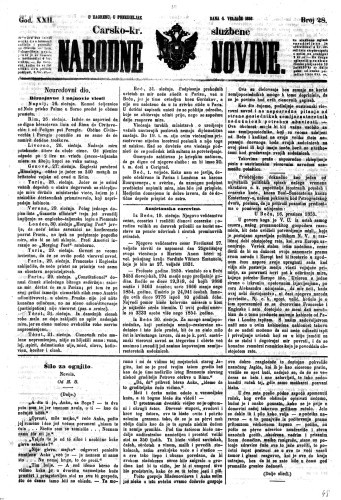 Carsko-kr. službene narodne novine : 22,28(1856)  / privremeni učrednik Dr. Demeter.