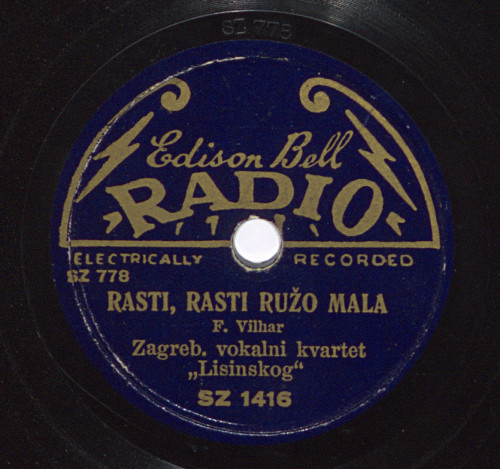 Rasti, rasti ružo mala  / F. [Franjo Serafin] Vilhar[-Kalski] ;  izvodi Zagrebački vokalni kvartet 