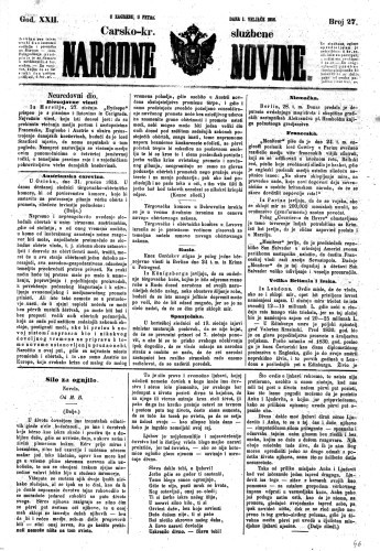Carsko-kr. službene narodne novine : 22,27(1856)  / privremeni učrednik Dr. Demeter.