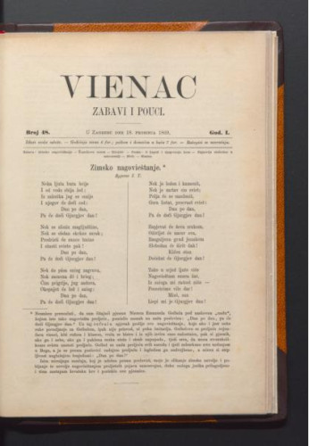 Vienac : zabavi i pouci. : 1,48(1869) / urednik Gjuro Deželić.