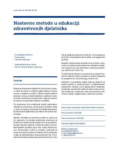 Nastavne metode u edukaciji zdravstvenih djelatnika / Ana Debeljak De Martini, Renato Ristić, Jasminka Potočnjak.