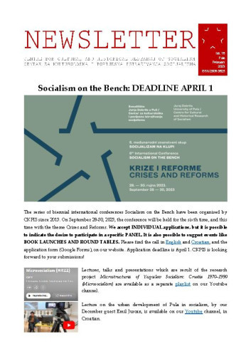 Newsletter : 76(2023)  / Centre for Cultural and Historical Research of Socialism = Centar za kultorološka i povijesna istraživanja socijalizma ; editors Igor Duda, Anita Buhin.