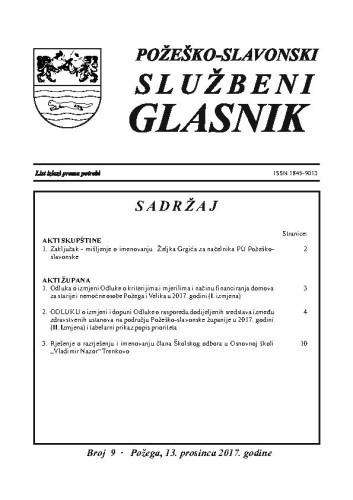 Požeško-slavonski službeni glasnik : 9(2017)  / odgovorni urednik Željko Obradović.