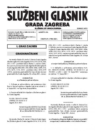 Službeni glasnik grada Zagreba : 65, 15(2021) / glavna urednica Mirjana Lichtner Kristić.