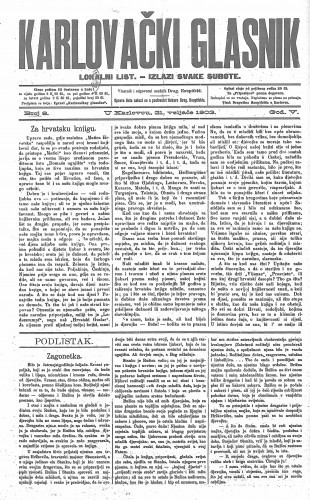 Karlovački glasnik : lokalni list : 5,8(1903) / odgovorni urednik Drag. Hauptfeld.
