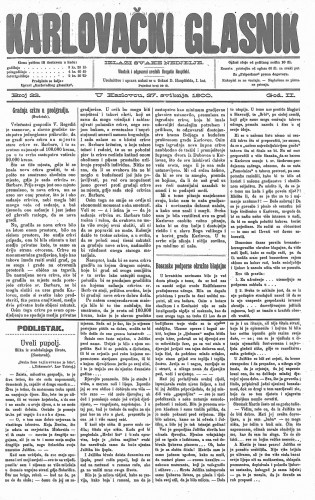 Karlovački glasnik : 2,22(1900) / odgovorni urednik Dragutin Hauptfeld.