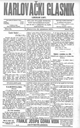 Karlovački glasnik : lokalni list : 3,51(1901) / odgovorni urednik Dragutin Hauptfeld.
