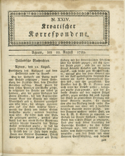 Kroatischer Korrespondent : 1,24(1789)   / [Johann Thomas].