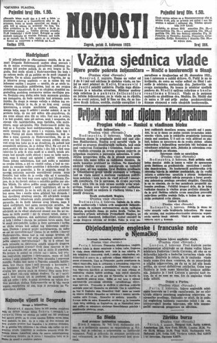Novosti : 18,208(1923) / odgovorni urednik Lj. Z. Kara.