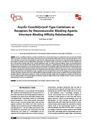 Acyclic cucurbit[n]uril-type containers as receptors for neuromuscular blocking agents : structure–binding affinity relationships / David Shaya, Lyle Isaacs.