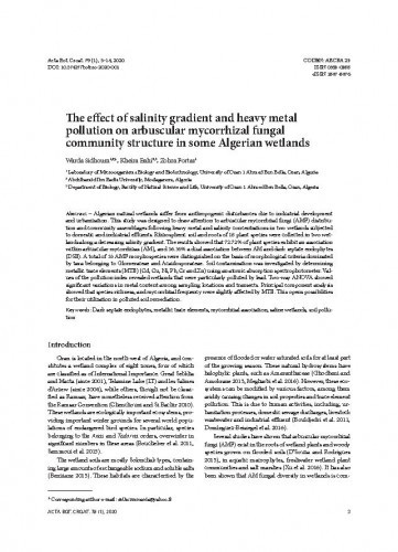 The effect of salinity gradient and heavy metal pollution on arbuscular mycorrhizal fungal community structure in some Algerian wetlands / Warda Sidhoum, Kheira Bahi, Zohra Fortas.