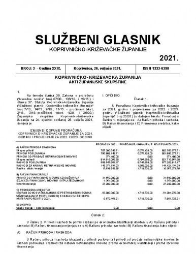 Službeni glasnik Koprivničko-križevačke županije : 29,3(2021) / glavni i odgovorni urednik Marina Horvat.